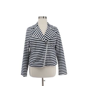 Lane Bryant Navy Blue & White Striped Ponte Knit Zip Moto Jacket Plus Size 18